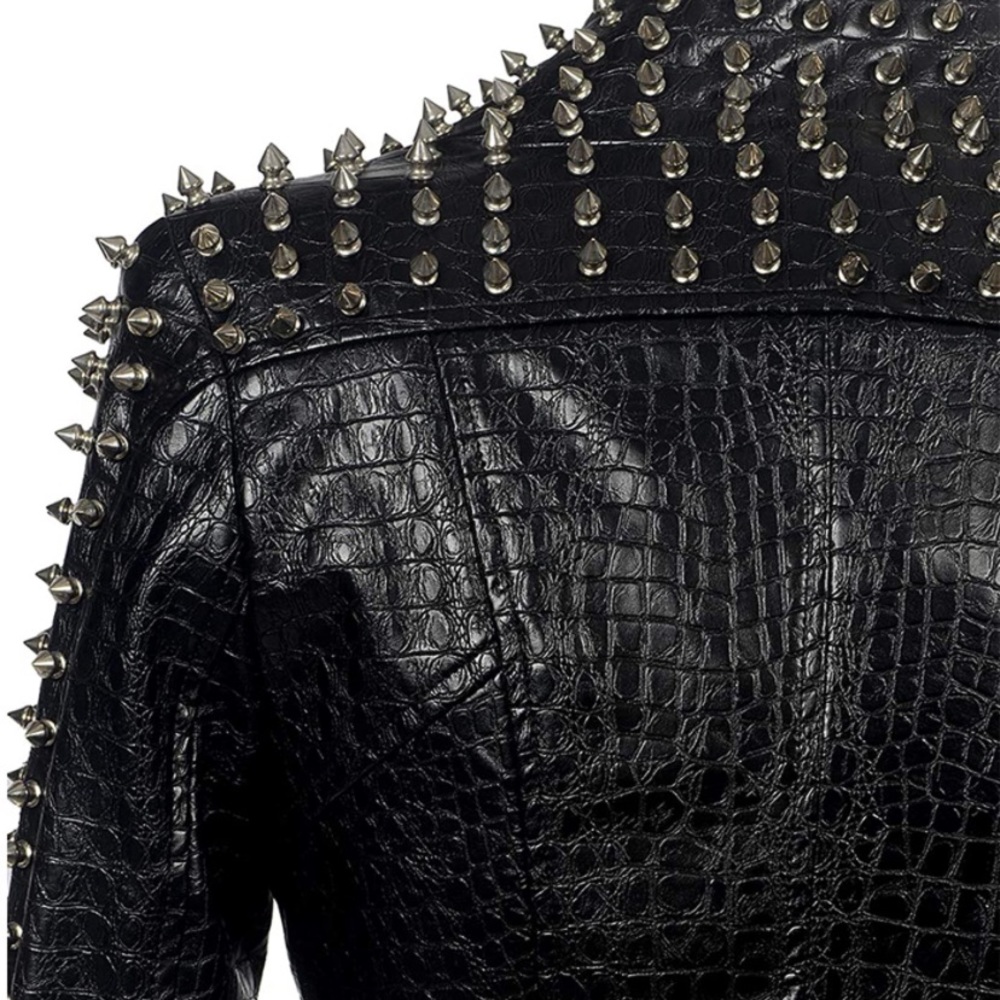 Croc Embossed Faux Leather Jacket Studded Rivet - Picture 6 of 9